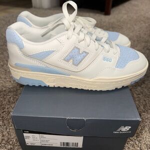 New Balance 550 White and Sky Blue Sneakers